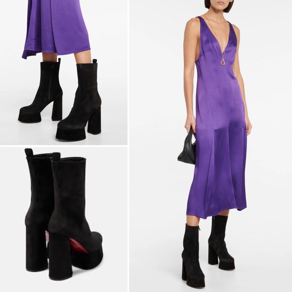 NWB Christian Louboutin Izamayaz suede platform ankle boots 40 Block Heel